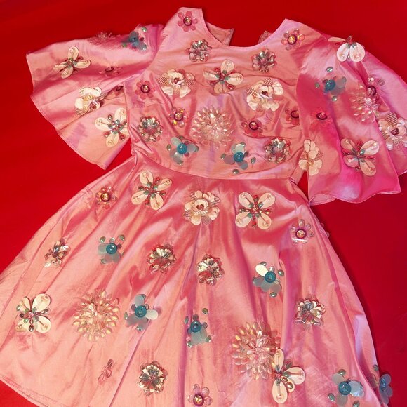 ASOS Embellished Pink Floral Dress – Size 2 US – Hand-Beaded Party Dream - Picture 5 of 12